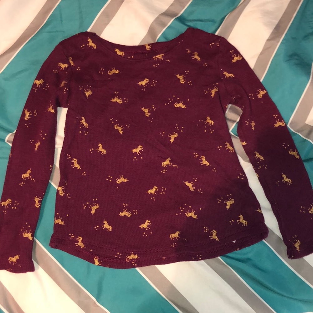 Maroon thermal with gold unicorns